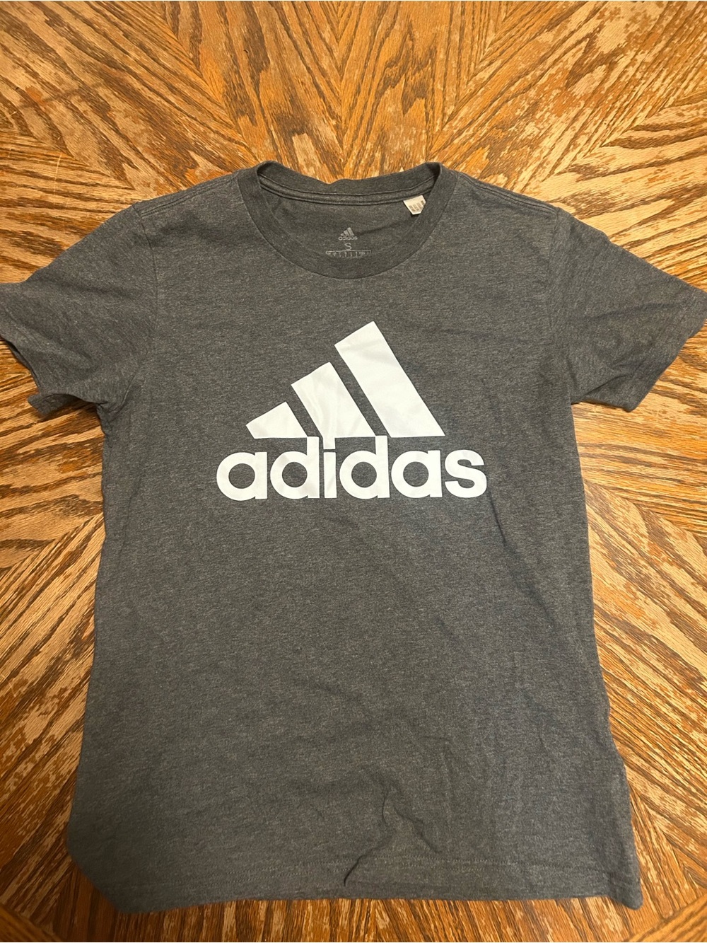 Adidas Essentials Heather Gray Badge of Sport Logo Tee - Size Small